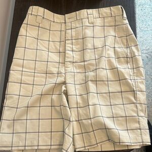 Men's Beige Checkered Flat Front Shorts
